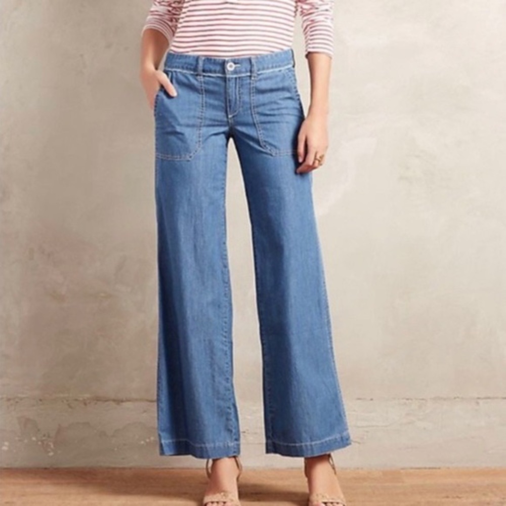 Anthropologie Pilcro Wide Leg Chambray Jeans